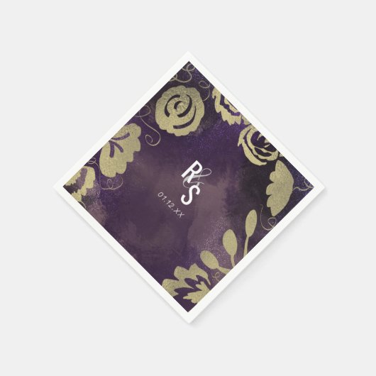 Botanischer Blumengarten Rose Gold Lila Hochzeit Serviette (Ecke)