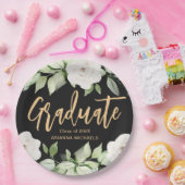 Botanischer Blumengraduate Script Abschluss Black Pappteller (Party)