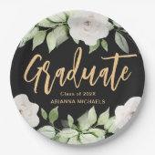 Botanischer Blumengraduate Script Abschluss Black Pappteller (Vorderseite)