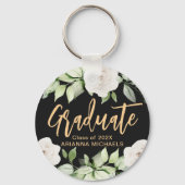 Botanischer Blumengraduate Script Abschluss Black Schlüsselanhänger (Vorderseite)