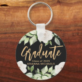 Botanischer Blumengraduate Script Abschluss Black Schlüsselanhänger (Vorderseite)