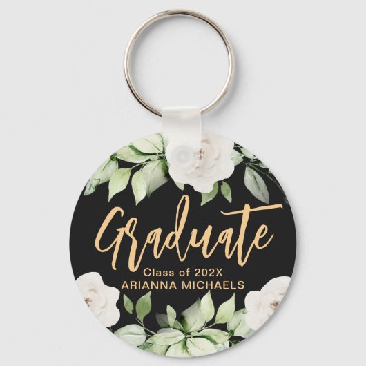 Botanischer Blumengraduate Script Abschluss Black Schlüsselanhänger (Rückseite)