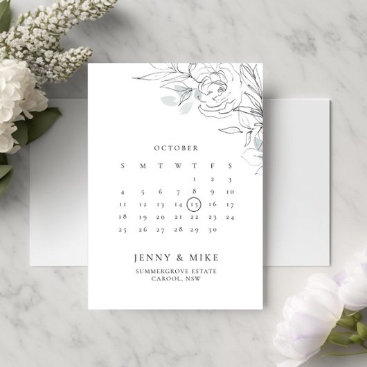 Botanischer Blumenkalender Save the Date Einladung