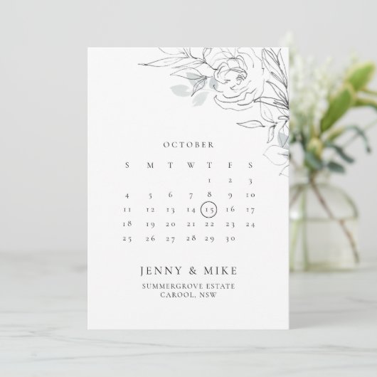 Botanischer Blumenkalender Save the Date Einladung (Stehend Vorderseite)