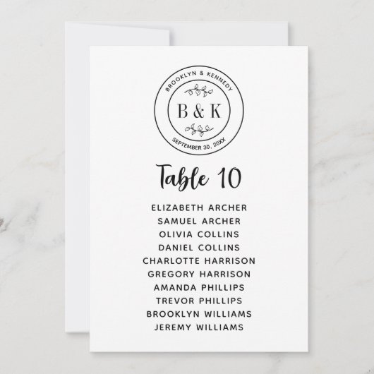 Botanischer Blumenspass Monogram Hochzeitstabelle Einladung (Vorderseite)