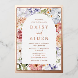 Botanischer Blumenstrauch Hochzeit Rose Gold Folieneinladung