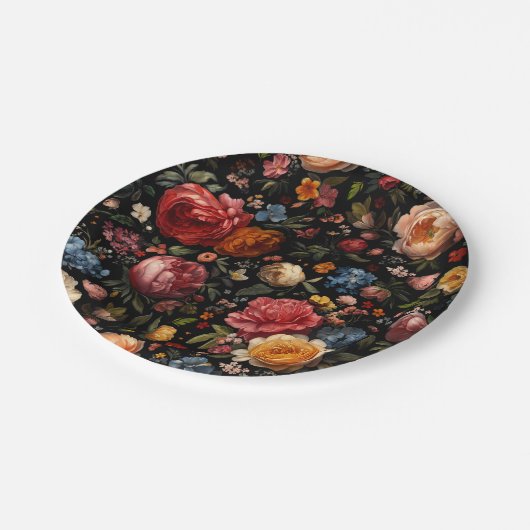 Botanischer Blumenstrauß Barock Pappteller (Schrägansicht)