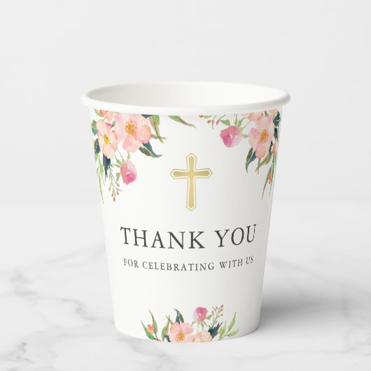 Botanischer Blumenstrauß Erste Heilige Kommune Pappbecher (Rückseite)