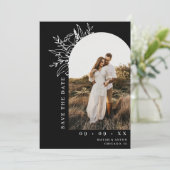 Botanischer Blumenstrauß Foto Schwarz-Weiß Hochzei Save The Date (Stehend Vorderseite)