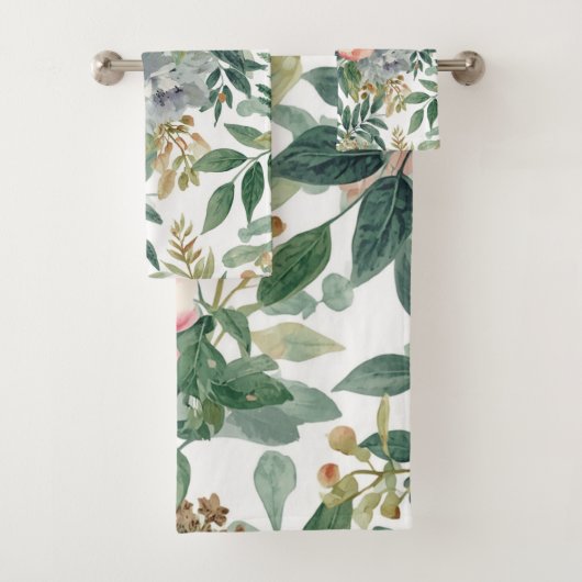 Botanischer Blumenstrauß Wasserfarbe Eukalyptusblä Badhandtuch Set (Insitu)