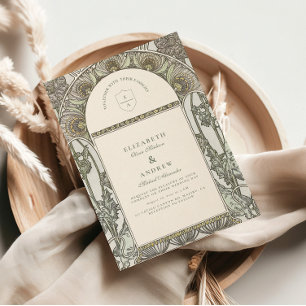 Botanischer Blush-Bogen Art Nouveau Hochzeit Einladung