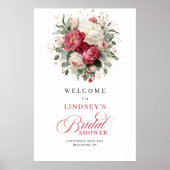 Botanischer Blush-Burgunder-Blumen-Braut- Begrüßun Poster (Vorne)