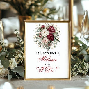 Botanischer Blush-Burgunder Countdown-Tischdekorat Poster