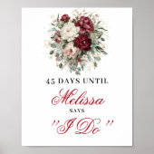 Botanischer Blush-Burgunder Countdown-Tischdekorat Poster (Vorne)