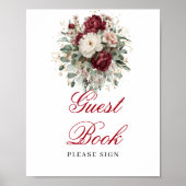 Botanischer Blush Burgunder Gold Gästebuch Poster (Vorne)