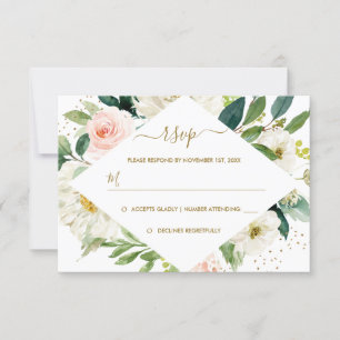 Botanischer Blush-Gold-Blumen-Hochzeits-RSVP RSVP Karte