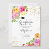 Botanischer Blütengolden Glitzer Foto Abschluss Ankündigung (Vorderseite)