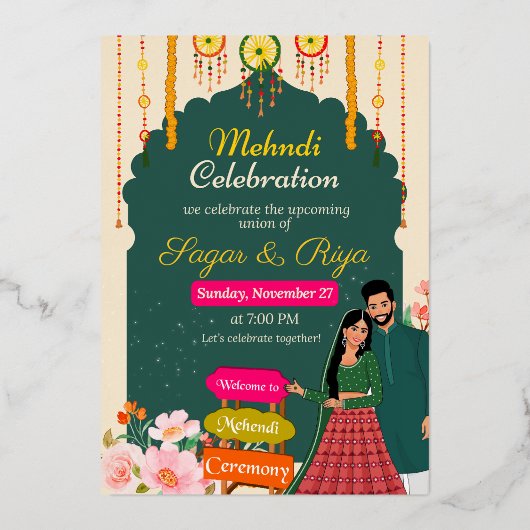 Botanischer Blütenponydelft Folieneinladung (Vorderseite)