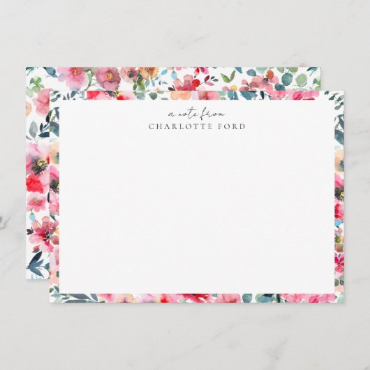 Botanischer Blütenrosa Rosengrün Blumenrahmen Mitteilungskarte (Vorne/Hinten)