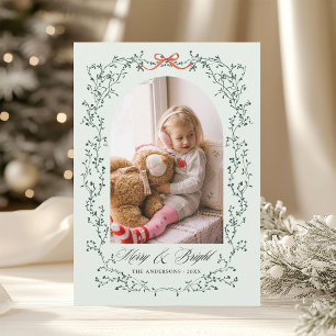 Botanischer Bogen Merry & Bright Foto Mint Feiertagskarte