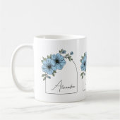 Botanischer Bogen Schwarze Schrift Elegante Blaue  Kaffeetasse (Links)