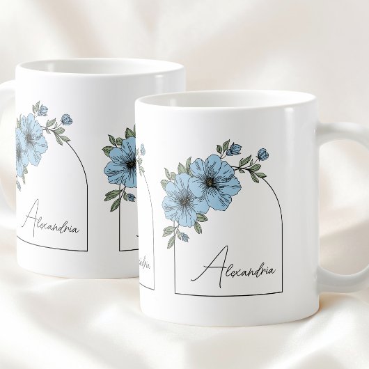 Botanischer Bogen Schwarze Schrift Elegante Blaue  Kaffeetasse