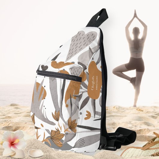 Botanischer Boho Chic Zitat Floral Ihr Name Crossbody Bag