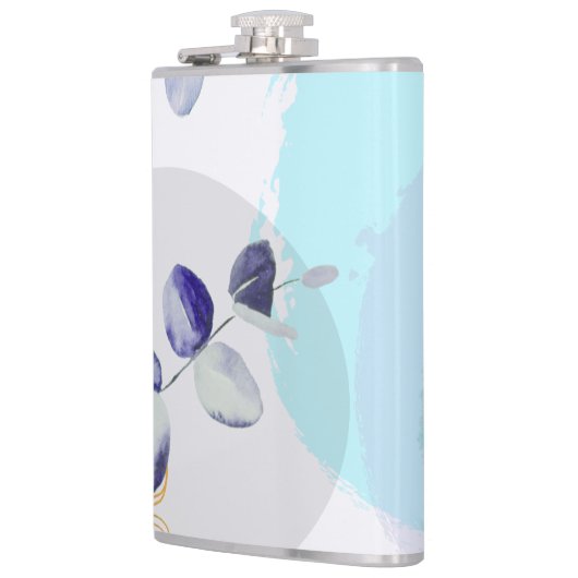 Botanischer Boho Cyan Lila Flachmann (Links)