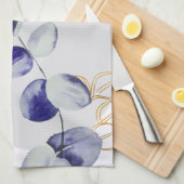 Botanischer Boho Cyan Lila Geschirrtuch (Viertel Falte)