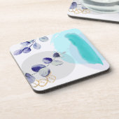 Botanischer Boho Cyan Lila Getränkeuntersetzer (Linke Seite)