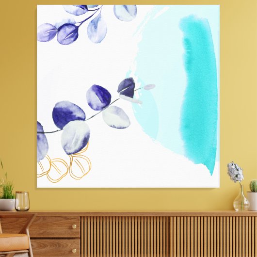 Botanischer Boho Cyan Lila Leinwanddruck (Insitu (Wohnzimmer))