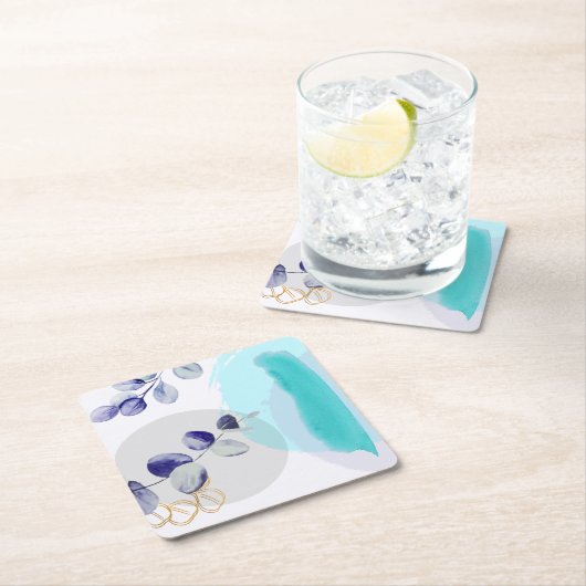 Botanischer Boho Cyan Lila Rechteckiger Pappuntersetzer (Vor Ort)