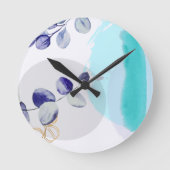 Botanischer Boho Cyan Lila Runde Wanduhr (Vorderseite)