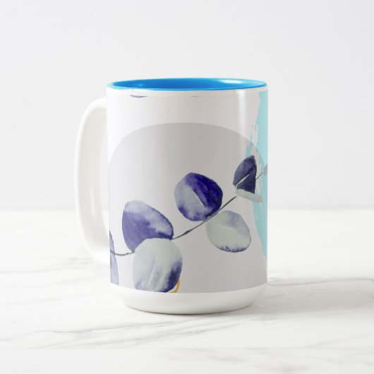 Botanischer Boho Cyan Lila Zweifarbige Tasse (Vorderseite Links)