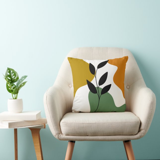 Botanischer Boho Earthy Color Abstrakter Leaf Art  Kissen (Stuhl )