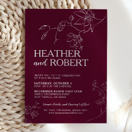 Botanischer Boho Einfache Hochzeit in Burgund Einladung