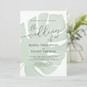 Botanischer Boho Foliage Green Palm Leaf Wasserfar Einladung (Stehend Vorderseite)