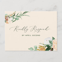 Botanischer Boho Greenery Peach Wedding RSVP Antwo Einladungspostkarte