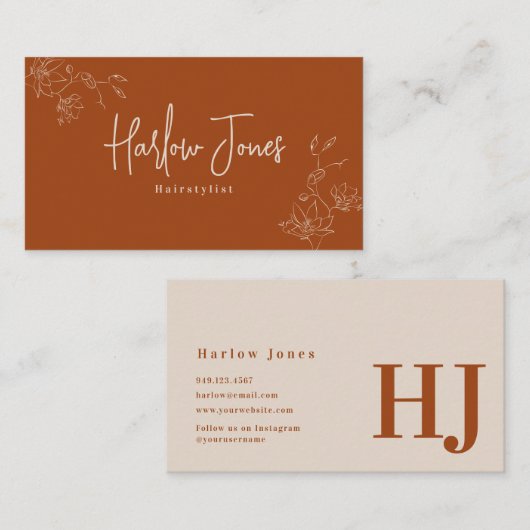 Botanischer Boho Minimalistisch Signature Terracot Visitenkarte (Vorne/Hinten)