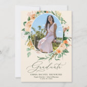 Botanischer Boho Peach Foto Abschluss Ankündigung (Vorderseite)