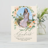 Botanischer Boho Peach Foto Abschluss Ankündigung (Stehend Vorderseite)