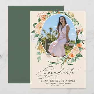 Botanischer Boho Peach Foto Abschluss Ankündigung