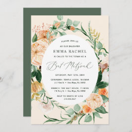 Botanischer Boho Personalisiert Peach Bat Mitzvah Einladung