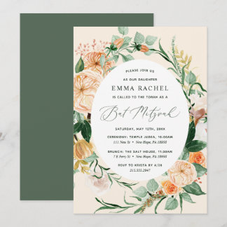 Botanischer Boho Personalisiert Peach Bat Mitzvah Einladung