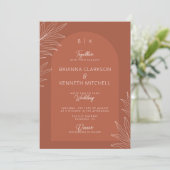 Botanischer Boho Terracotta mit Arch Foto Hochzeit Einladung (Stehend Vorderseite)
