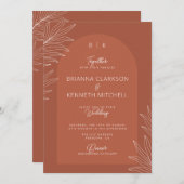 Botanischer Boho Terracotta mit Arch Foto Hochzeit Einladung (Vorne/Hinten)