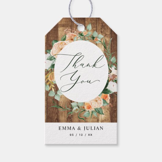 Botanischer Boho Wood Greenery Moderne Blumengefäl Geschenkanhänger (Vorderseite)