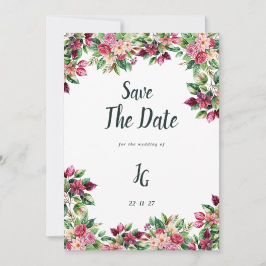 Botanischer Bordeaux, grün, grün, grün Save the Da Einladung (Vorderseite)