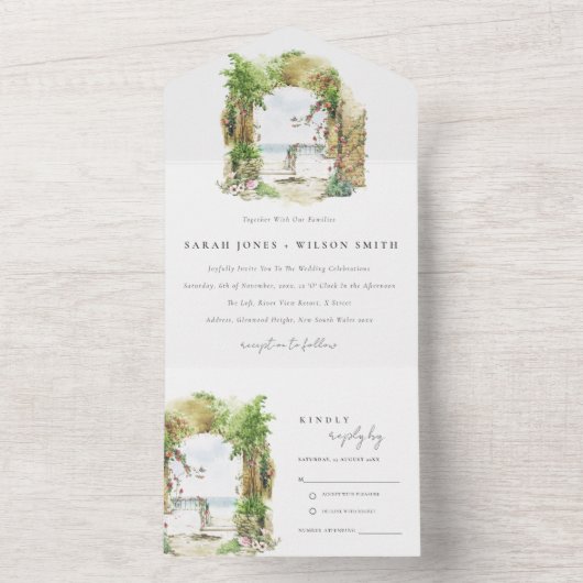 Botanischer Botanischer Arch Sand Beach Seascape W All In One Einladung (Innen Boden)