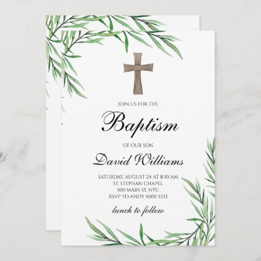 Botanischer Botanischer Boy Taufe Einladung (Vorne/Hinten)